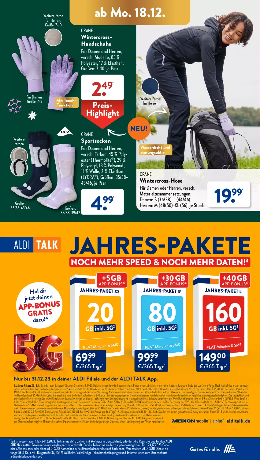 Aktueller Prospekt AldiSud - NÄCHSTE WOCHE - von 18.12 bis 23.12.2023 - strona 34 - produkty: aldi, aldi talk, Bau, buch, dell, eis, elle, erde, Germ, handschuhe, hardware, hose, LG, medion, Mode, Rauch, reis, Ria, ring, rwe, schuhe, socken, spee, Sport, sportsocken, Ti, usb, wasser, wolle, ZTE