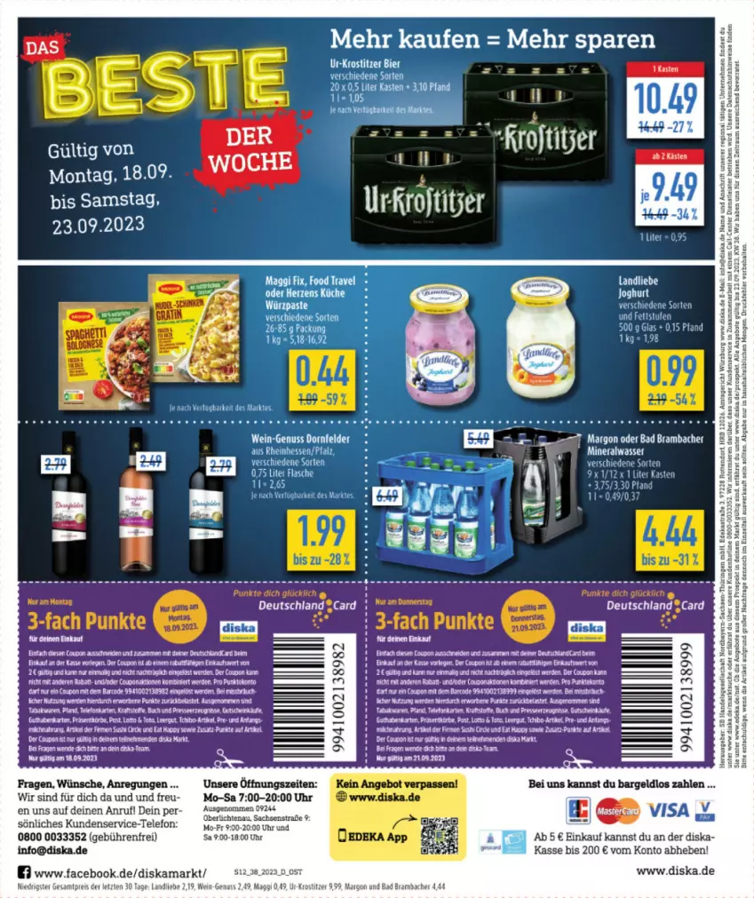 Aktueller Prospekt Diska - Prospekte - von 18.09 bis 23.09.2023 - strona 12 - produkty: Alwa, angebot, angebote, Astra, Bad, buch, coupon, deka, eis, ente, flasche, gutschein, kraft, landliebe, maggi, mineralwasser, nuss, Razer, reis, ring, sac, tee, telefon, Ti, uhr, wasser, wein, ZTE