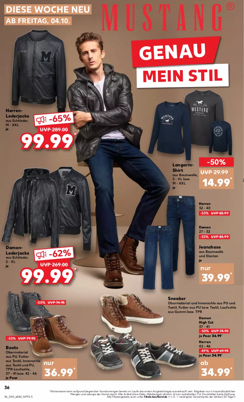 Aktueller Prospekt Kaufland - Prospekt - von 04.10 bis 09.10.2024 - strona 36 - produkty: angebot, angebote, Bau, baumwolle, eis, hose, Jacke, jeans, Langarmshirt, reis, Ria, shirt, sneaker, Ti, wolle, ZTE