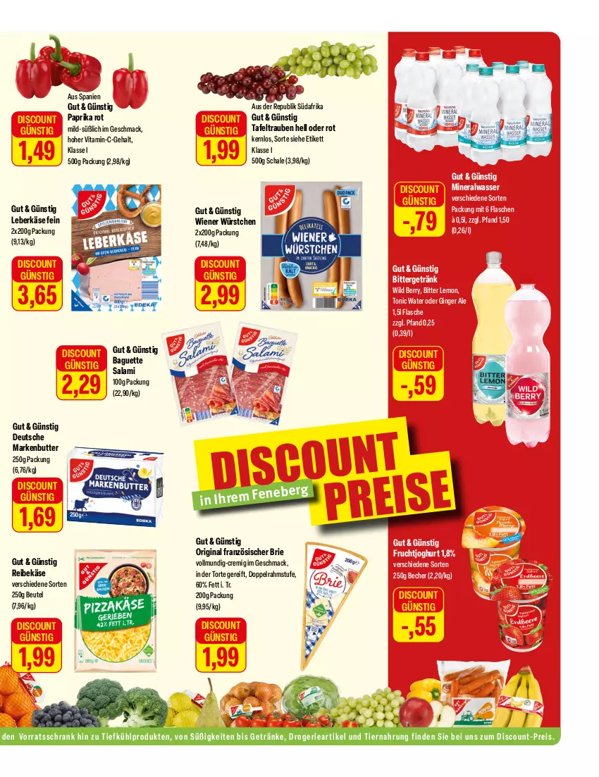 Aktueller Prospekt Feneberg - Prospekte - von 08.02 bis 10.02.2024 - strona 11 - produkty: Alwa, baguette, Becher, beutel, bitter lemon, brie, butter, discount, doppelrahmstufe, eis, flasche, frucht, fruchtjoghurt, getränk, getränke, gin, ginger, ginger ale, joghur, joghurt, Käse, leberkäs, leberkäse, mac, markenbutter, mineralwasser, paprika, paprika rot, Reibekäse, reis, salami, Schal, Schale, Schrank, tafeltrauben, Ti, tiernahrung, tonic, tonic water, torte, trauben, vita, vorratsschrank, wasser, wiener, wiener würstchen, Wild, wild berry, würstchen