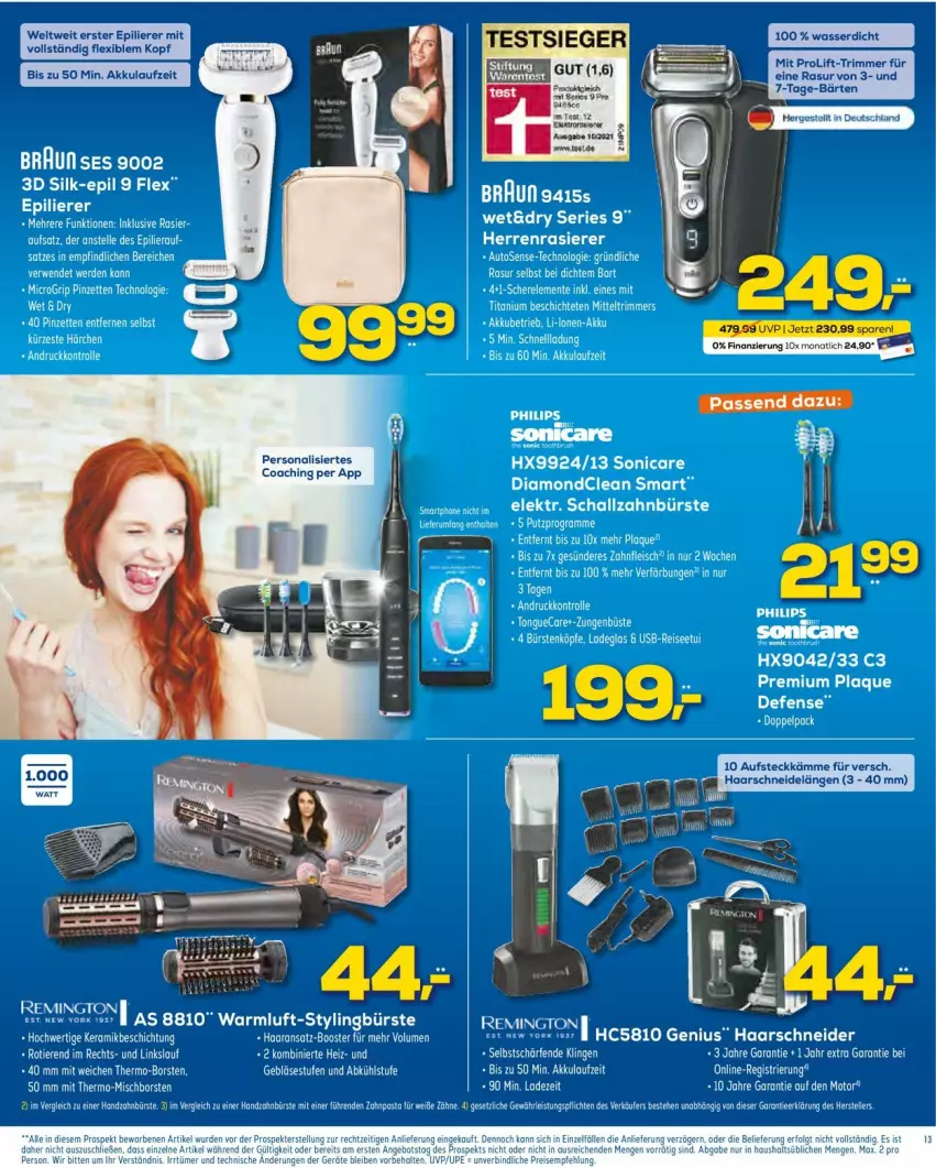 Aktueller Prospekt Euronics - Prospekte - von 06.04 bis 13.04.2022 - strona 13 - produkty: akku, auto, bürste, bürsten, eis, elle, ente, epilierer, fleisch, haarschneider, herrenrasierer, LG, monati, Persona, Philips, Pinzette, rasierer, reis, rel, remington, ring, Schal, schallzahnbürste, Schere, sonicare, Ti, Tiere, usb, wasser, zahnbürste