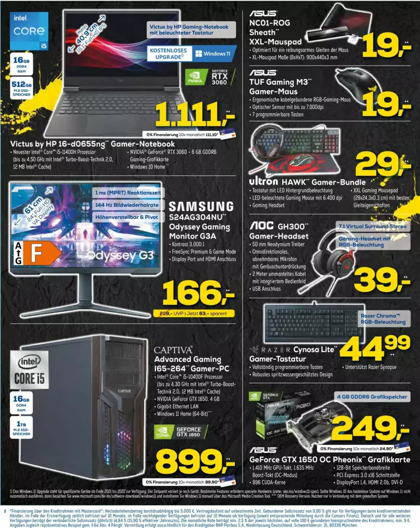 Aktueller Prospekt Euronics - Prospekte - von 06.04 bis 13.04.2022 - strona 8 - produkty: Bau, beleuchtung, bree, Cap, elle, gaming-headset, geforce, gtx, Headset, HP, Intel, Maus, Mode, monitor, notebook, nvidia, nvidia geforce, Razer, rtx, Samsung, Tastatur, tee, Ti, tisch, wasser, ZTE