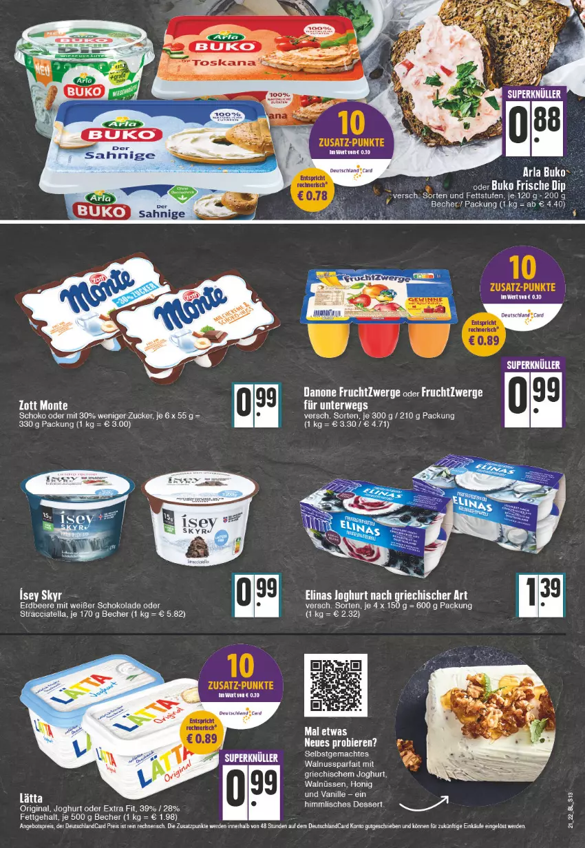 Aktueller Prospekt Edeka - Angebote der Woche - von 23.05 bis 28.05.2022 - strona 13 - produkty: ACC, Becher, beere, Buko, danone, danone fruchtzwerge, dessert, deutschlandcard, dip, elinas, elinas joghurt, erdbeere, erde, frucht, fruchtzwerge, gin, honig, joghur, joghurt, joghurt nach, mac, monte, nuss, rwe, schoko, schokolade, Ti, vanille, walnuss, zucker