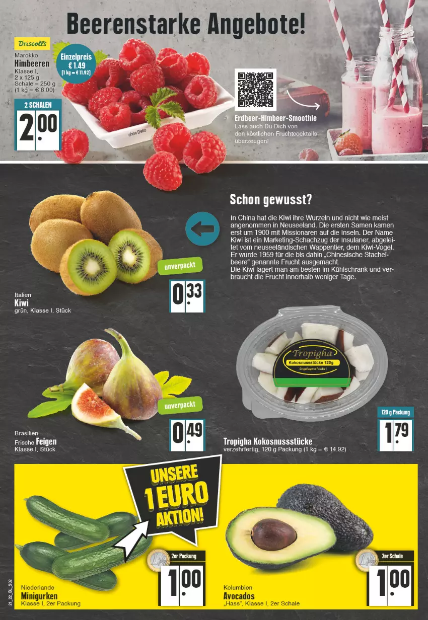 Aktueller Prospekt Edeka - Angebote der Woche - von 23.05 bis 28.05.2022 - strona 2 - produkty: angebot, angebote, beere, beeren, Elan, ente, Feigen, frucht, kiwi, kokos, kokosnuss, kühlschrank, mac, nuss, Rauch, Schal, Schale, Schrank, tee, Ti