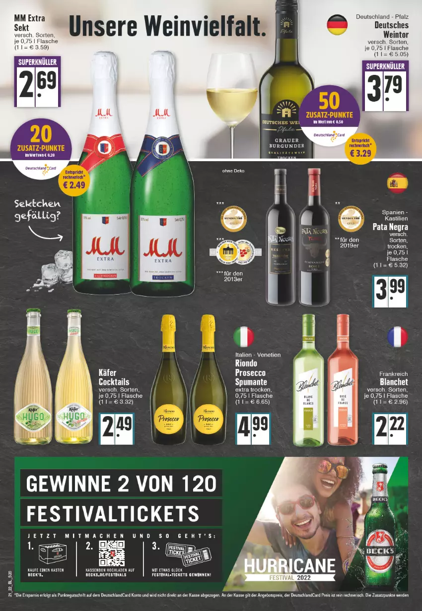 Aktueller Prospekt Edeka - Angebote der Woche - von 23.05 bis 28.05.2022 - strona 20 - produkty: angebot, angebotspreis, asti, auer, beck's, becks, burgunder, cocktail, cocktails, deutschlandcard, ecco, eis, elle, erde, flasche, grauer burgunder, käfer, LG, mac, mm extra, prosecco, puma, reis, spumante, Ti, wein