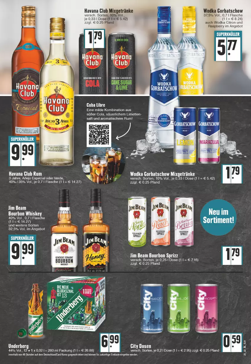 Aktueller Prospekt Edeka - Angebote der Woche - von 23.05 bis 28.05.2022 - strona 21 - produkty: angebot, cola, deutschlandcard, erde, flasche, getränk, getränke, Gorbatschow, Havana Club, limette, limetten, Mett, metten, Mixgetränk, raspberry, rum, saft, Sprizz, tee, Ti, tisch, wodka