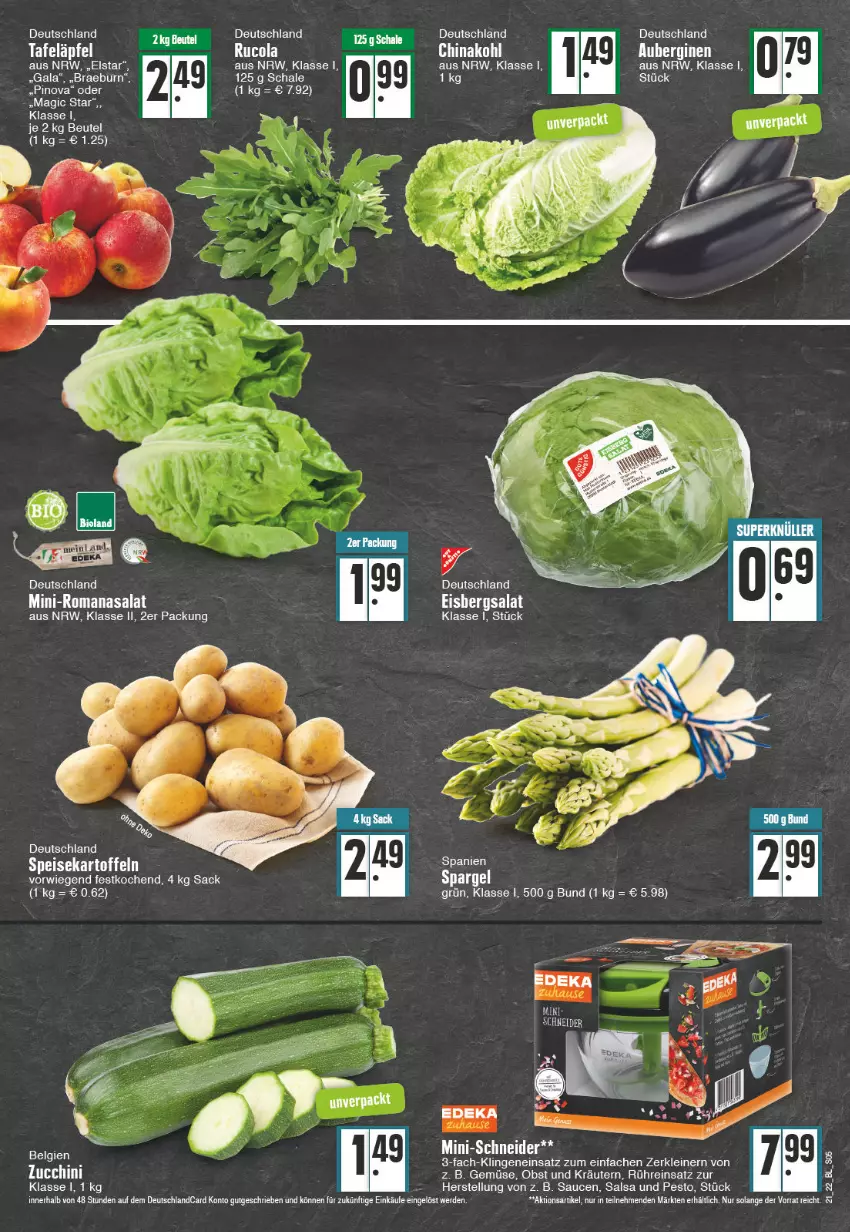 Aktueller Prospekt Edeka - Angebote der Woche - von 23.05 bis 28.05.2022 - strona 5 - produkty: aubergine, auberginen, cola, deka, deutschlandcard, eis, erde, gin, kartoffel, kartoffeln, kräuter, kräutern, leine, obst, pesto, Romanasalat, rucola, sac, salat, Salsa, sauce, saucen, Schal, Schale, speisekartoffeln, tafeläpfel, tee, Ti, zucchini