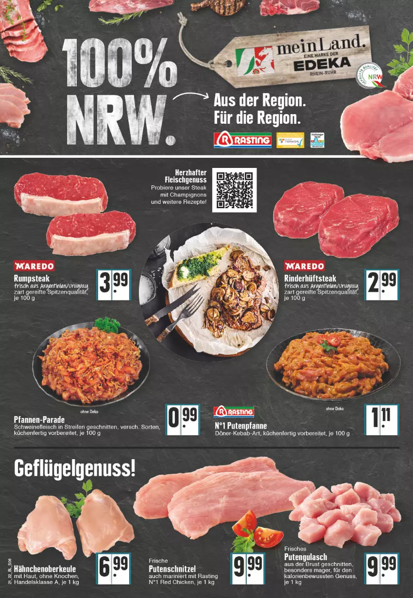 Aktueller Prospekt Edeka - Angebote der Woche - von 23.05 bis 28.05.2022 - strona 6 - produkty: asti, champignon, champignons, eis, fleisch, gulasch, hüftsteak, küche, Küchen, nuss, pfanne, pfannen, pute, reifen, rezept, rezepte, rind, rinder, rum, rumpsteak, schnitten, schwein, schweine, schweinefleisch, spitzenqualität, steak, Ti, wein, weine