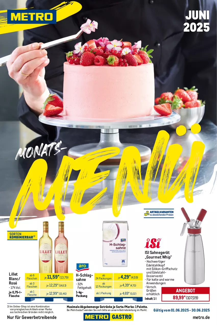 Aktueller Prospekt Metro - Monats-Menü - von 01.06 bis 30.06.2025 - strona 1 - produkty: angebot, edelstahl, eis, flasche, getränk, getränke, lillet, Metro, Palette, reis, sahne, schlagsahne, Ti