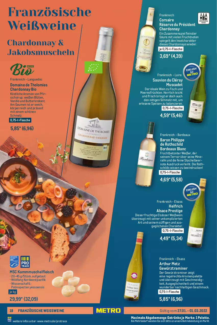 Aktueller Prospekt Metro - Wein köstlich kombiniert - von 27.01 bis 01.03.2022 - strona 18 - produkty: bio, Blüte, butter, chardonnay, Corsaire, eis, fisch, Fisch und Meeresfrüchte, flasche, fleisch, frucht, früchte, früchten, getränk, getränke, gewürz, mac, meeresfrüchte, Metro, Palette, pfirsich, ring, sac, sirup, spiegel, Ti, vanille, wein, weine, Weißwein, Wild