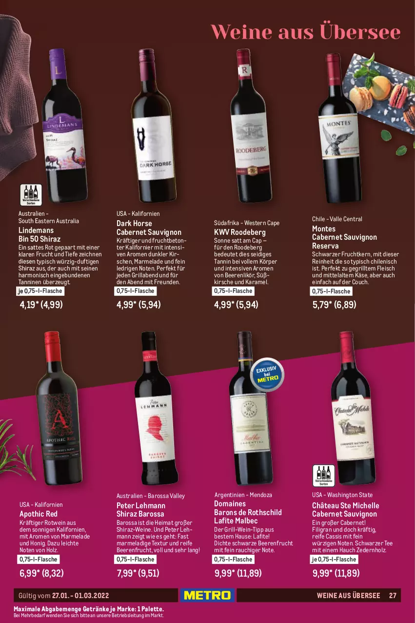 Aktueller Prospekt Metro - Wein köstlich kombiniert - von 27.01 bis 01.03.2022 - strona 27 - produkty: aust, beere, beeren, cabernet, cabernet sauvignon, Cap, cassis, Couch, eis, elle, flasche, fleisch, frucht, getränk, getränke, grill, Holz, honig, Käse, kirsch, kirsche, kirschen, likör, marmelade, monte, Palette, Rauch, rotwein, sauvignon, schwarzer tee, tee, Ti, wein, weine, Weste