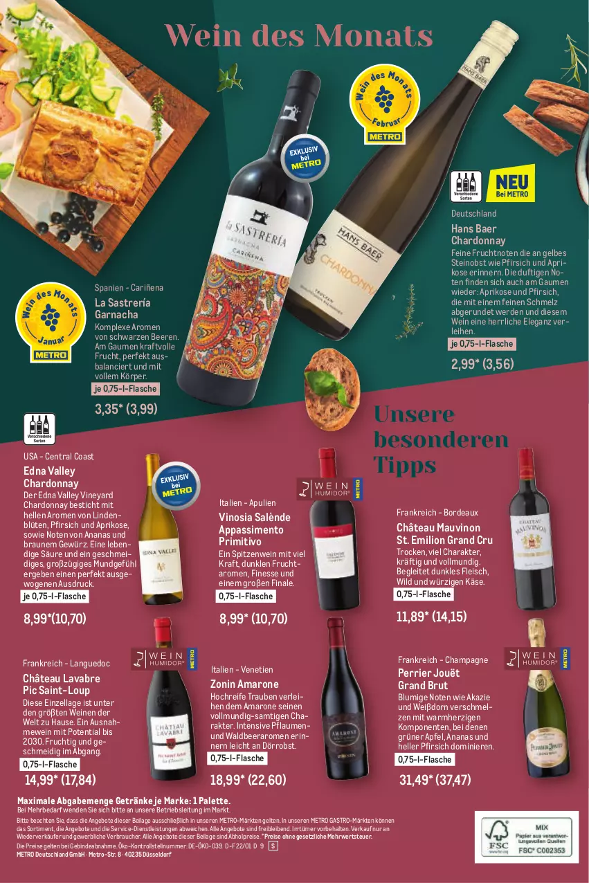 Aktueller Prospekt Metro - Wein köstlich kombiniert - von 27.01 bis 01.03.2022 - strona 28 - produkty: abholpreise, amaro, ananas, angebot, angebote, apfel, aprikose, beere, beeren, Blüte, braun, brut, champagne, chardonnay, eis, elle, ente, erde, finesse, flasche, fleisch, frucht, getränk, getränke, gewürz, ilag, Käse, kraft, lion, Metro, metro gastro, obst, Palette, pfirsich, pflaume, pflaumen, primitivo, Rauch, reis, rwe, sim, Ti, trauben, usb, wein, weine, Wild, zonin