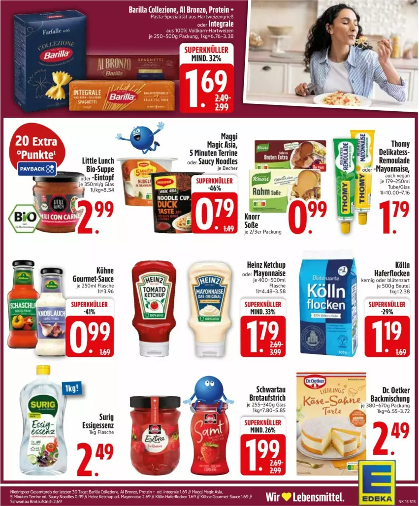 Aktueller Prospekt Edeka - Prospekte - von 06.04 bis 11.04.2026 - strona 17 - produkty: aufstrich, backmischung, barilla, Becher, beutel, bio, Blüte, brot, brotaufstrich, Dr. Oetker, eis, essig, flasche, gourmet-sauce, hafer, haferflocken, heinz, ketchup, kölln, Kühne, lebensmittel, maggi, mayonnaise, reis, remoulade, sauce, Schwartau, suppe, terrine, thomy, Yo, ZTE