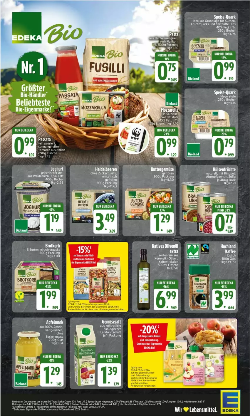 Aktueller Prospekt Edeka - Prospekte - von 06.04 bis 11.04.2026 - strona 2 - produkty: aeg, beere, beeren, bio, deka, edeka bio, eis, ente, heidelbeere, heidelbeeren, joghur, joghurt, Kinder, kuchen, merl, milch, mozzarella, natives olivenöl, natur, olive, oliven, olivenöl, pasta, quark, reis, rel, ring, salz, Ti, tomate, tomaten, trolli, weidemilch, ZTE, zucker