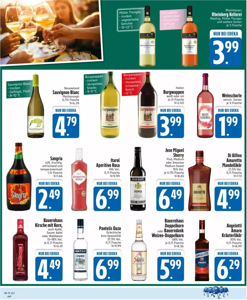 Aktueller Prospekt Edeka - Prospekte - von 06.04 bis 11.04.2026 - strona 24 - produkty: Amaretto, apfel, auer, ball, Bau, Bauer, beere, deka, dell, doppelkorn, Elan, flasche, frucht, kirsch, kirsche, korn, kräuter, kräuterlikör, likör, mandel, ouzo, Ria, sangria, sauvignon, sauvignon blanc, schorle, Spezi, Ti, wein, weinschorle