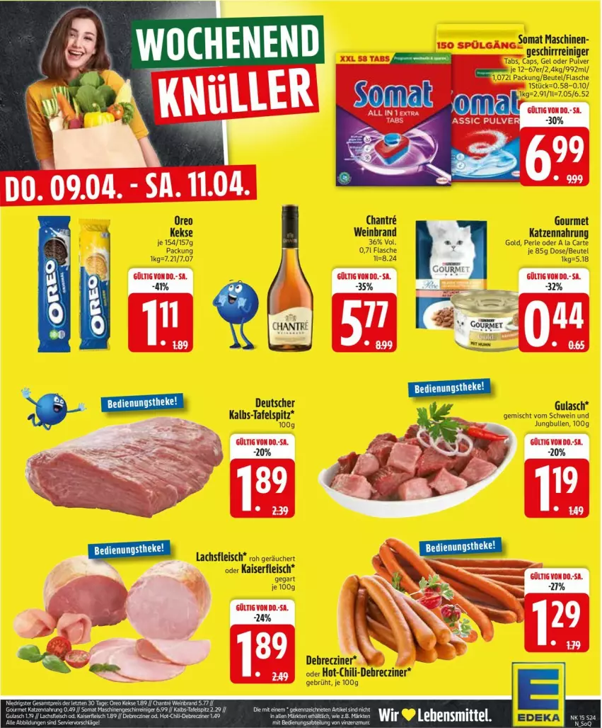 Aktueller Prospekt Edeka - Prospekte - von 06.04 bis 11.04.2026 - strona 26 - produkty: beutel, Cap, chili, debrecziner, eis, flasche, fleisch, geschirr, gulasch, jungbullen, Kaiser, katzennahrung, keks, kekse, lachs, oreo, reiniger, schwein, somat, tafelspitz, Ti, wein, weinbrand