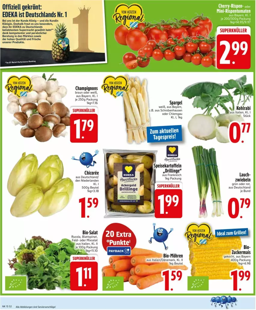 Aktueller Prospekt Edeka - Prospekte - von 06.04 bis 11.04.2026 - strona 4 - produkty: beutel, bio, blattspinat, braun, champignon, champignons, cola, deka, elle, ente, gin, kohlrabi, mais, rucola, salat, spargel, spinat, zucker, zuckermais, zwiebel, zwiebeln