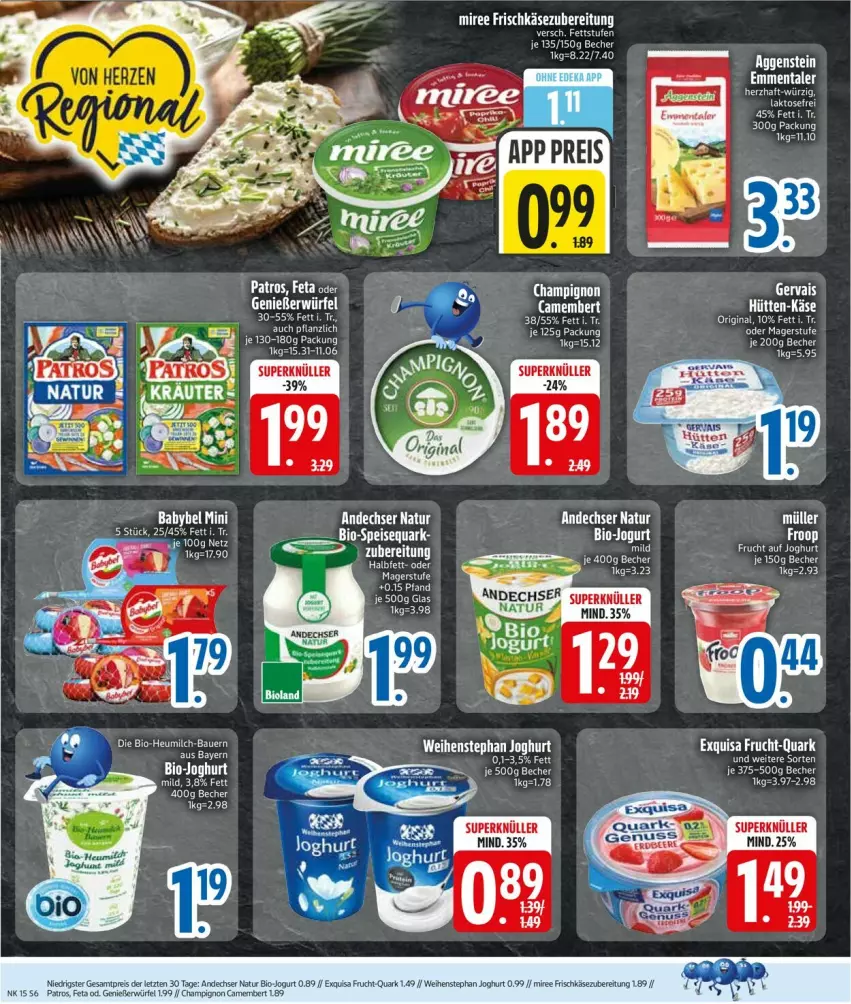 Aktueller Prospekt Edeka - Prospekte - von 06.04 bis 11.04.2026 - strona 8 - produkty: andechser natur, auer, Bau, Bauer, Becher, bio, camembert, champignon, eis, emmentaler, exquisa, feta, frischkäse, frischkäsezubereitung, frucht, gervais, gin, Heu, heumilch, HP, joghur, joghurt, jogurt, Käse, milch, miree, Müller, natur, patros, quark, reis, tee, Ti, weihenstephan, würfel, ZTE