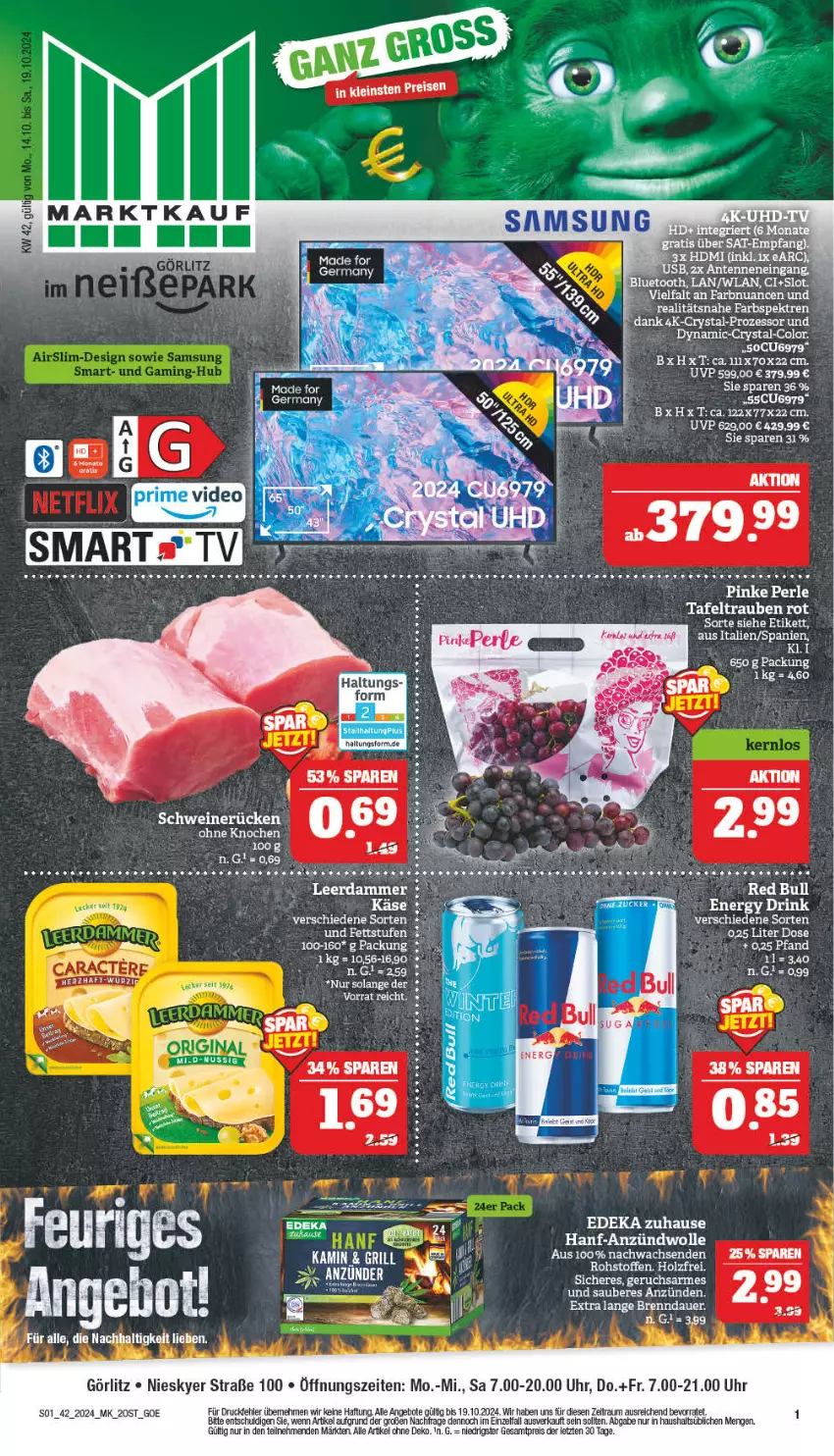 Aktueller Prospekt Marktkauf - Prospekt - von 14.10 bis 19.10.2024 - strona 1 - produkty: acer, angebot, angebote, auer, deka, drink, eis, energy drink, Germ, Holz, leerdammer, reis, Ria, tafeltrauben, Ti, trauben, uhr, wolle, ZTE