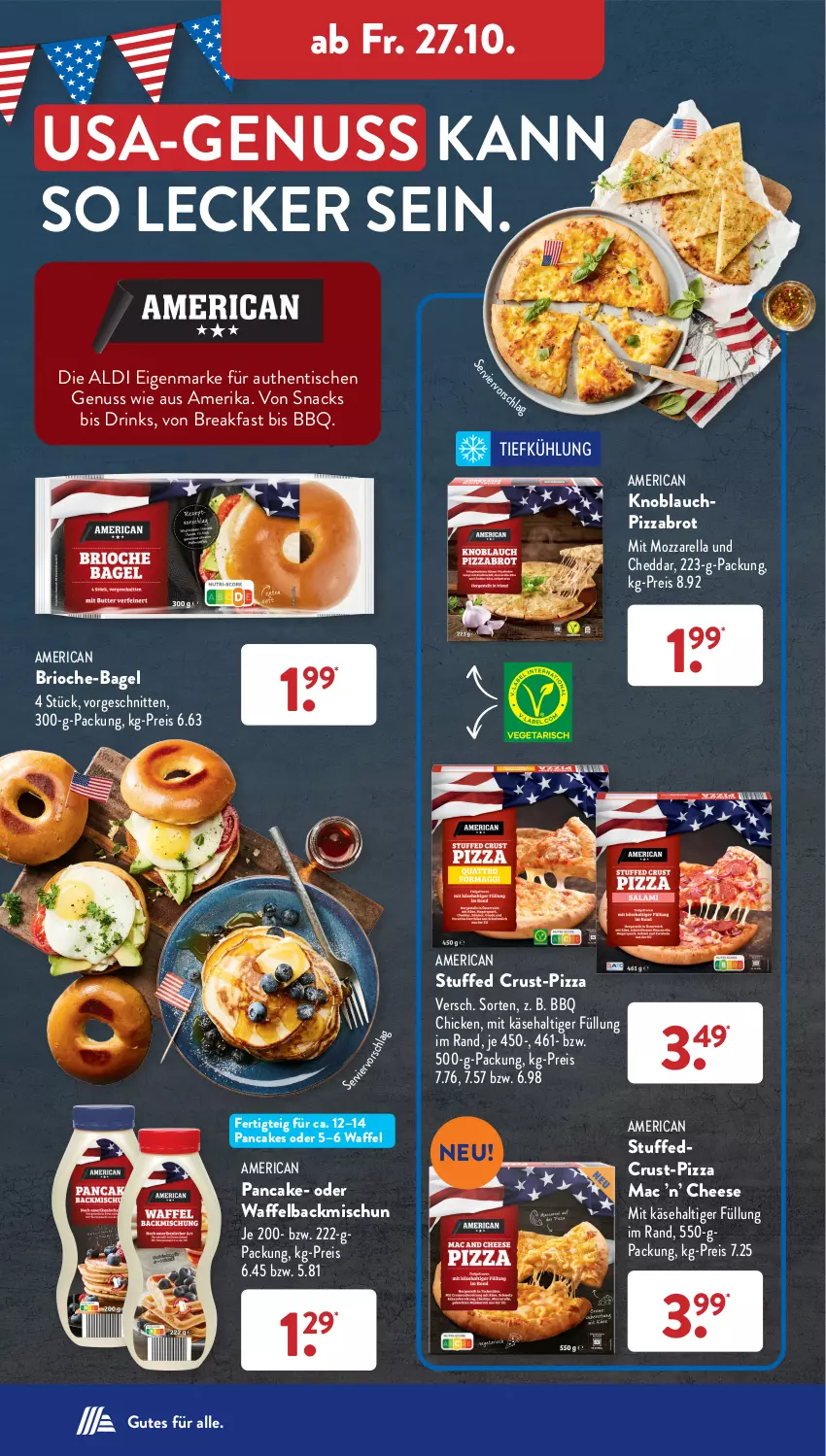 Aktueller Prospekt AldiSud - IN ZWEI WOCHEN - von 23.10 bis 28.10.2023 - strona 22 - produkty: aldi, Bagel, brot, cheddar, drink, drinks, eis, HP, Käse, knoblauch, mac, mozzarella, nuss, pizza, reis, rel, schnitten, snack, snacks, Ti, tisch