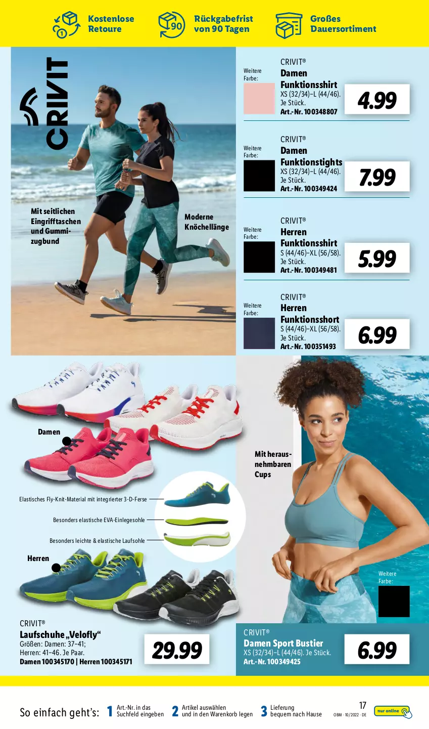 Aktueller Prospekt Lidl - Aktuelle Onlineshop-Highlights - von 01.10 bis 31.10.2022 - strona 17 - produkty: asti, auer, crivit, funktionsshirt, korb, Laufschuhe, Mode, Ria, schuhe, shirt, Sport, Stier, Tasche, taschen, Ti, tisch