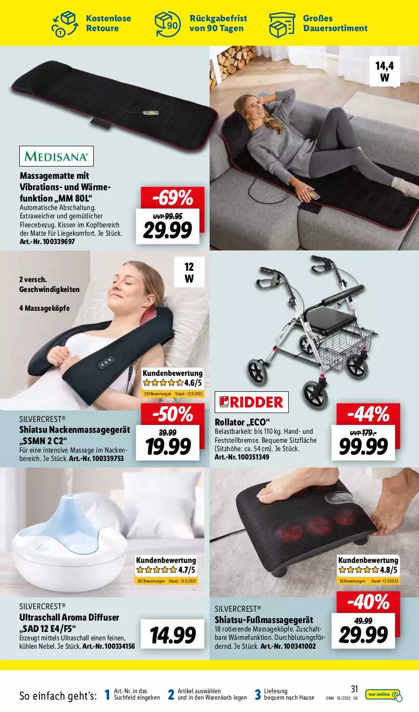 Aktueller Prospekt Lidl - Aktuelle Onlineshop-Highlights - von 01.10 bis 31.10.2022 - strona 31 - produkty: auer, auto, Diffuser, kissen, korb, Liege, Massagegerät, Schal, silvercrest, Sitzhöhe, Ti, Tiere, tisch