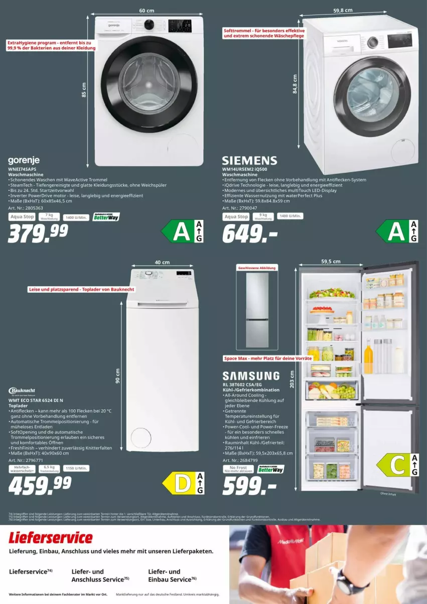 Aktueller Prospekt Media Markt - Prospekte - von 25.05 bis 31.05.2023 - strona 4 - produkty: auto, Bau, bauknecht, eis, ente, Finish, gorenje, kleid, Kleidung, latte, lieferservice, Mode, Samsung, siemens, Ti, tisch, Toplader, trommel, waschmaschine, wasser, weichspüler