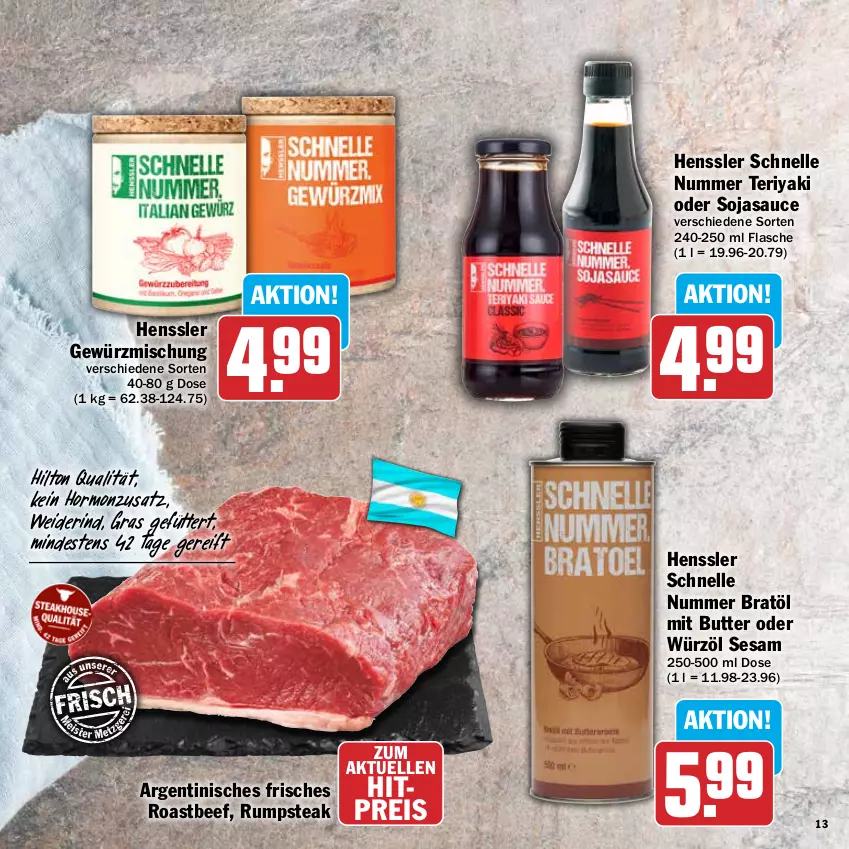 Aktueller Prospekt Hit - Prospekte - von 28.11 bis 31.12.2022 - strona 13 - produkty: beef, butter, eis, elle, flasche, gewürz, Gewürzmischung, reis, rind, roastbeef, rum, rumpsteak, sauce, sesam, soja, sojasauce, steak, Ti