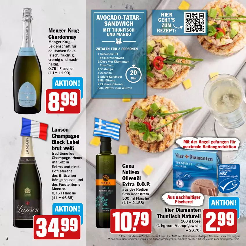 Aktueller Prospekt Hit - Prospekte - von 28.11 bis 31.12.2022 - strona 2 - produkty: aktionspreis, avocado, bio, black label, brut, champagne, champagner, chardonnay, eis, elle, fisch, fische, Fischer, flasche, frucht, Koriander, korn, lack, mango, natives olivenöl, natur, olive, oliven, olivenöl, olivenöl extra, pfeffer, reis, rel, rezept, Ria, salz, sandwich, Schere, sekt, thunfisch, Ti, tisch, zitrone