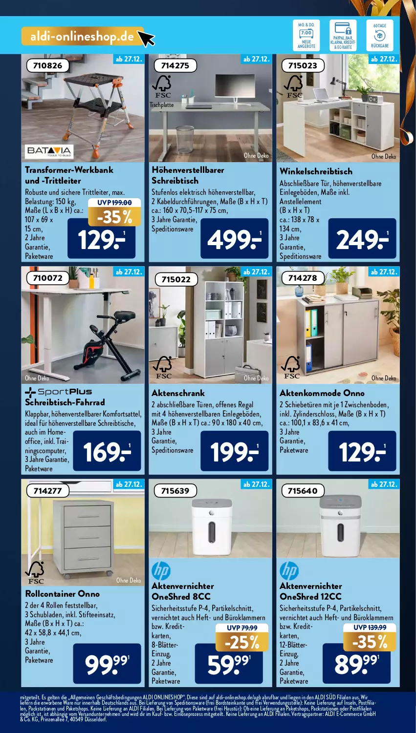 Aktueller Prospekt AldiSud - ALDI Aktuell - von 27.12 bis 31.12.2021 - strona 37 - produkty: Aktenschrank, Aktenvernichter, aldi, angebot, angebote, aust, Bank, computer, Container, elle, Fahrrad, HP, Klammern, kommode, lamm, latte, LG, Liege, Mode, office, pute, regal, rollcontainer, rwe, sattel, Schrank, schreibtisch, schubladen, stifte, tee, Ti, tisch, tischplatte