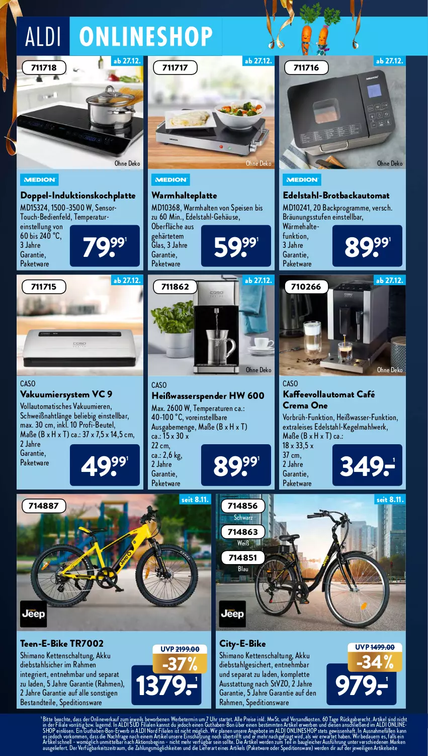 Aktueller Prospekt AldiSud - ALDI Aktuell - von 27.12 bis 31.12.2021 - strona 38 - produkty: akku, aldi, angebot, angebote, auer, auto, Bau, beutel, brot, Brotbackautomat, E-Bike, edelstahl, eis, erde, gin, HP, kaffee, kaffeevollautomat, Kette, latte, LG, ndk, reis, rwe, Schal, shimano, tee, Ti, tisch, uhr, wasser