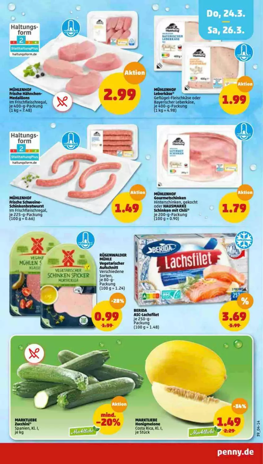 Aktueller Prospekt Penny - Prospekte - von 21.03 bis 26.03.2022 - strona 39 - produkty: aufschnitt, bratwurst, chili, dell, eis, fleisch, fleischkäse, Frische Hähnchen, Geflügel, hausmarke, hinterschinken, honig, honigmelone, Käse, leberkäs, leberkäse, medaillons, melone, regal, rügenwalder, rügenwalder mühle, schinken, schinken spicker, schwein, schweine, Ti, wein, weine, wurst, Yo, zucchini