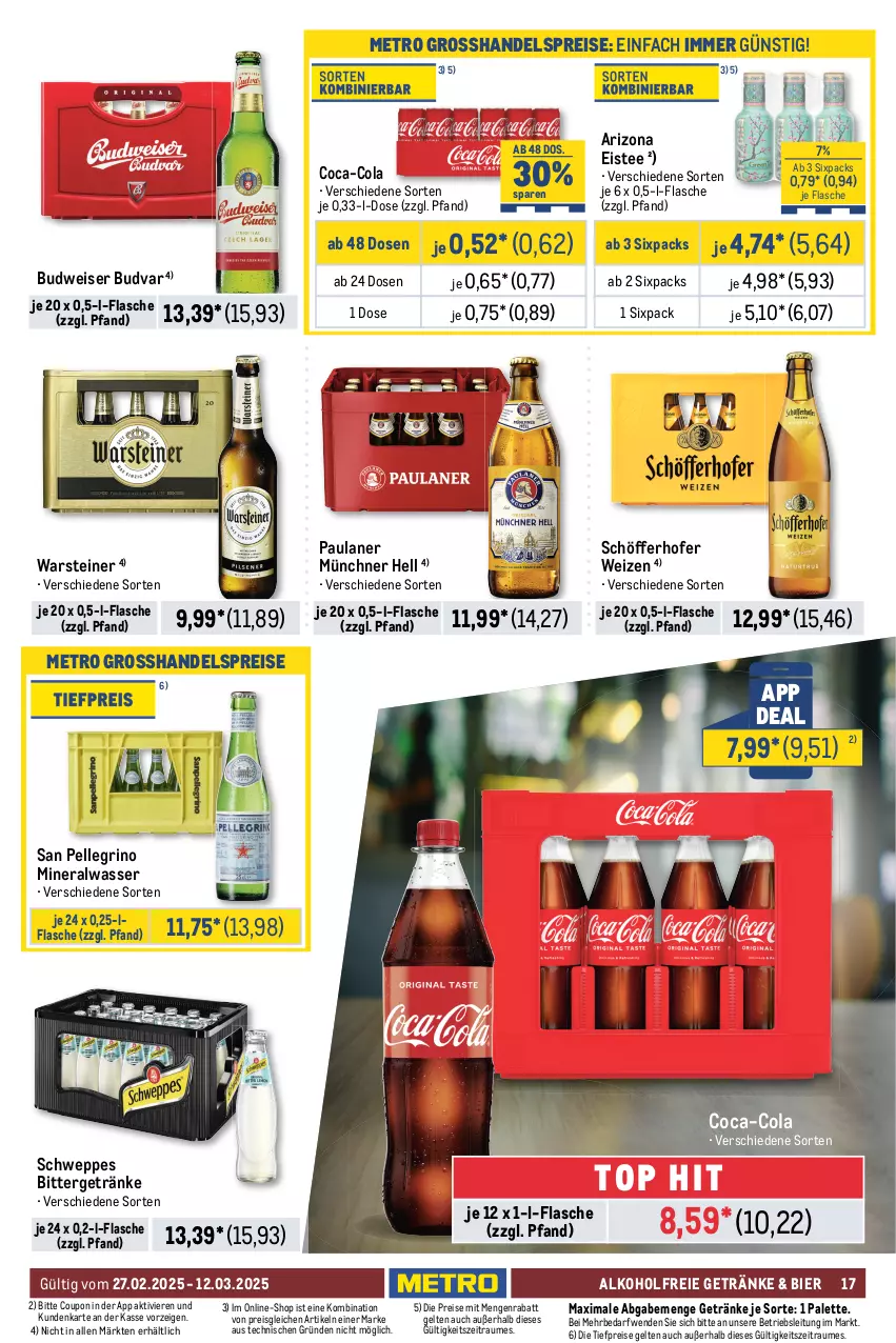 Aktueller Prospekt Metro - GastroJournal - von 27.02 bis 12.03.2025 - strona 17 - produkty: alkohol, alkoholfreie getränke, Alwa, beutel, bier, bohne, bohnen, budweiser, caffè crema, chupa, chupa chups, coca-cola, cola, coupon, eis, eistee, elle, espresso, flasche, getränk, getränke, kaffee, lavazza, Lutscher, melitta, Meßmer, Metro, mineralwasser, Palette, Paula, paulaner, reis, ritter, ritter sport, röstkaffee, salz, san pellegrino, schöfferhofer, schoko, schokowürfel, schweppes, Sport, steiner, tee, Ti, tiefpreis, warsteiner, wasser, würfel