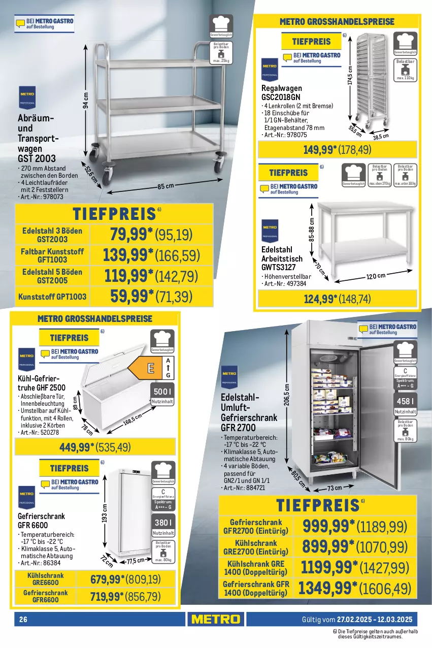 Aktueller Prospekt Metro - GastroJournal - von 27.02 bis 12.03.2025 - strona 26 - produkty: Alwa, auto, Behälter, beleuchtung, bürste, decke, Deckel, edelstahl, eis, elle, gefrierschrank, herdarten, kühlschrank, laufräder, messer, Metro, Ofen, pfanne, regal, Reinigung, reinigungsbürste, reis, Ria, rum, sahne, Schrank, schüssel, Spektrum, Sport, spülmaschinen, teller, Ti, tiefpreis, tisch, Transportwagen