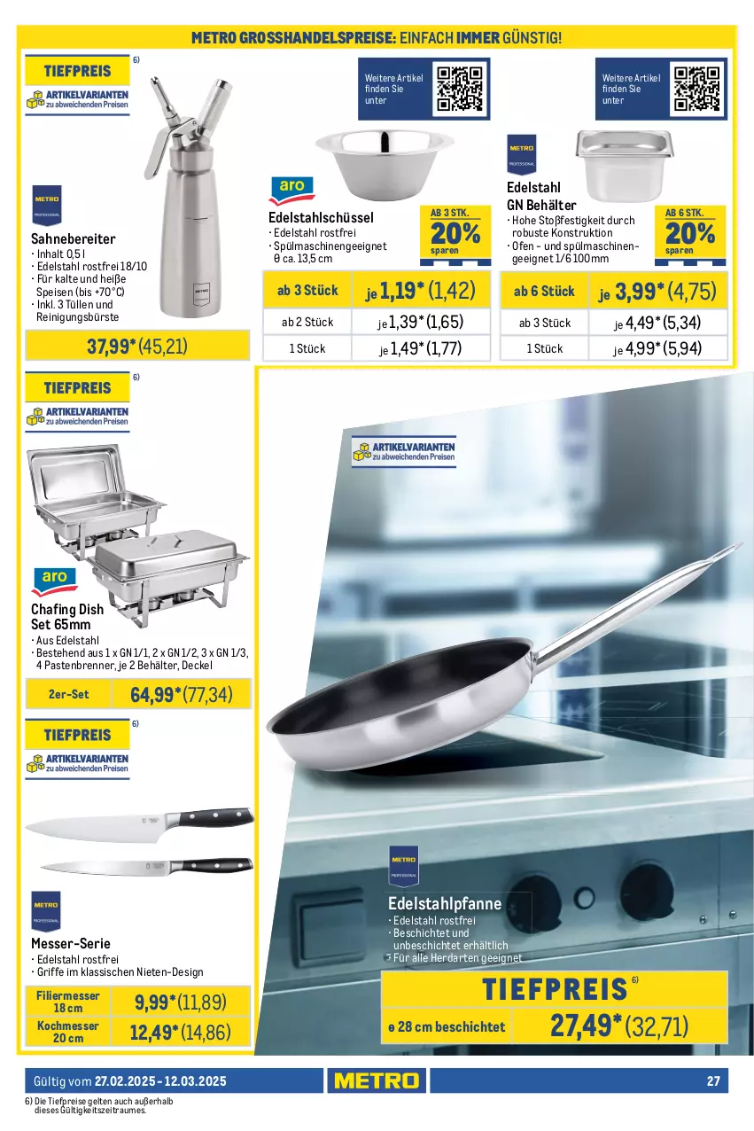 Aktueller Prospekt Metro - GastroJournal - von 27.02 bis 12.03.2025 - strona 27 - produkty: Alwa, auto, Behälter, beleuchtung, bürste, decke, Deckel, edelstahl, eis, elle, gefrierschrank, herdarten, kühlschrank, laufräder, messer, Metro, Ofen, pfanne, regal, Reinigung, reinigungsbürste, reis, Ria, rum, sahne, Schrank, schüssel, Spektrum, Sport, spülmaschinen, teller, Ti, tiefpreis, tisch, Transportwagen