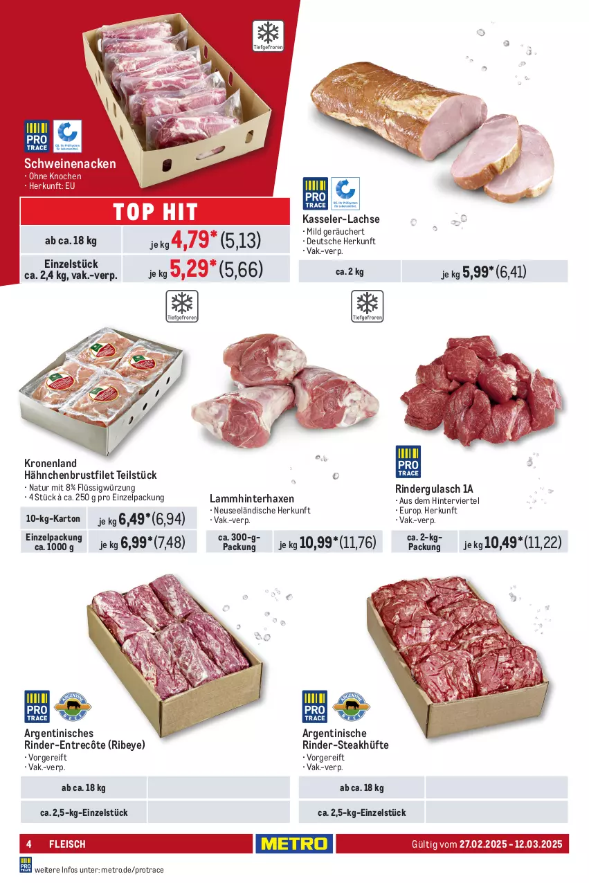 Aktueller Prospekt Metro - GastroJournal - von 27.02 bis 12.03.2025 - strona 4 - produkty: axe, brustfilet, eis, entrecôte, filet, fleisch, gulasch, hähnchenbrust, hähnchenbrustfilet, Haxe, kasseler, krone, lachs, lamm, Metro, natur, rind, rinder, rindergulasch, schwein, schweine, schweinenacken, steak, steakhüfte, Ti, wein, weine