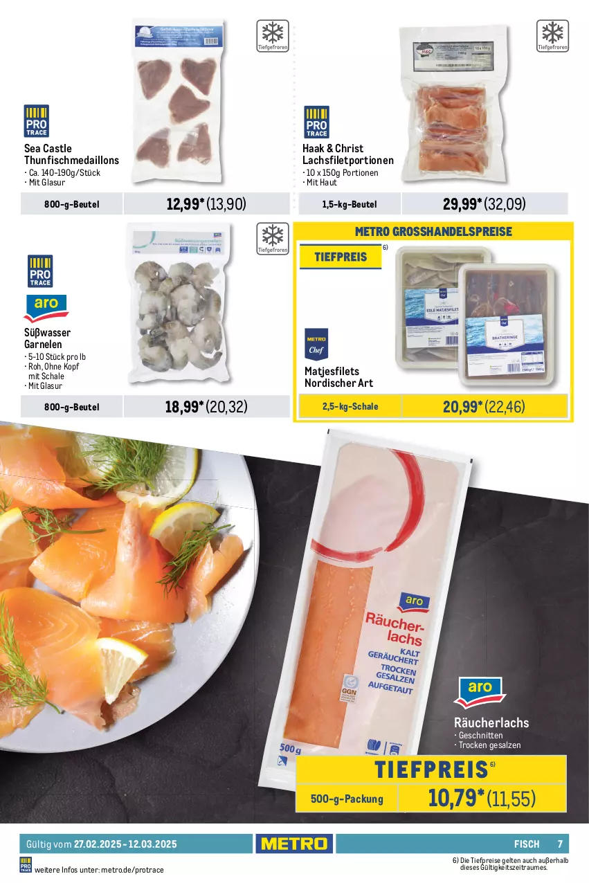 Aktueller Prospekt Metro - GastroJournal - von 27.02 bis 12.03.2025 - strona 7 - produkty: Abtei, angebot, angebote, aqua, beutel, coupon, eis, elle, filet, filets, fisch, fischtheke, frischfisch, garnelen, kabeljaufilet, lachs, lachsfilet, LG, matjes, Matjesfilet, matjesfilets, medaillons, Metro, Räucherlachs, reis, Ria, rwe, salz, Schal, Schale, schnitten, thunfisch, Ti, tiefpreis, wasser, Wels, Wild