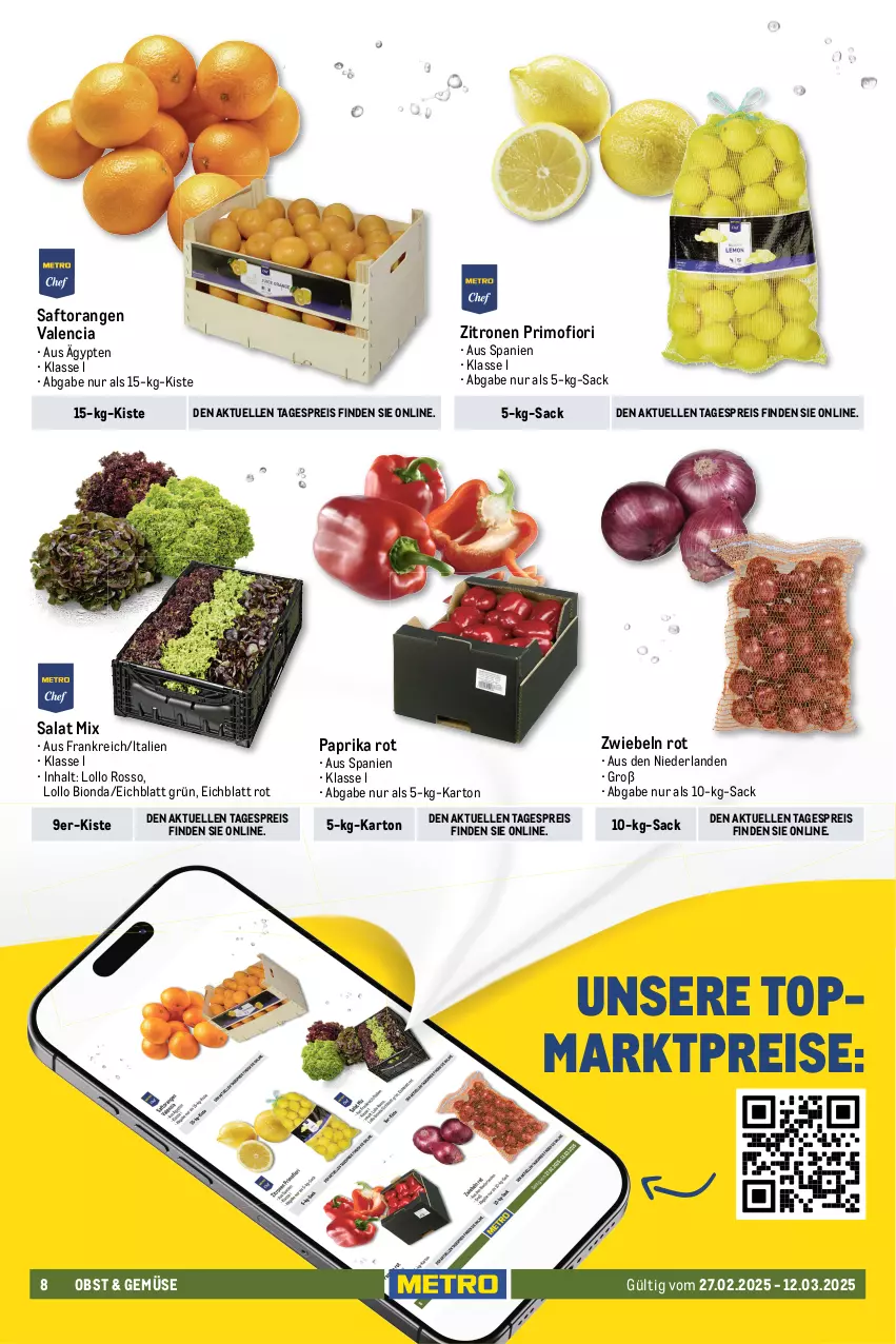 Aktueller Prospekt Metro - GastroJournal - von 27.02 bis 12.03.2025 - strona 8 - produkty: beere, beeren, beutel, bio, brötchen, coupon, eis, elle, erdbeere, erdbeeren, geback, kartoffel, kartoffelpuffer, Käse, käsekuchen, kuchen, Metro, mozzarella, nuss, obst, orange, orangen, paprika, paprika rot, reis, rel, sac, saft, Saftorangen, salat, salomon, schnitten, Ti, tiefpreis, zitrone, zitronen, zwiebel, zwiebeln