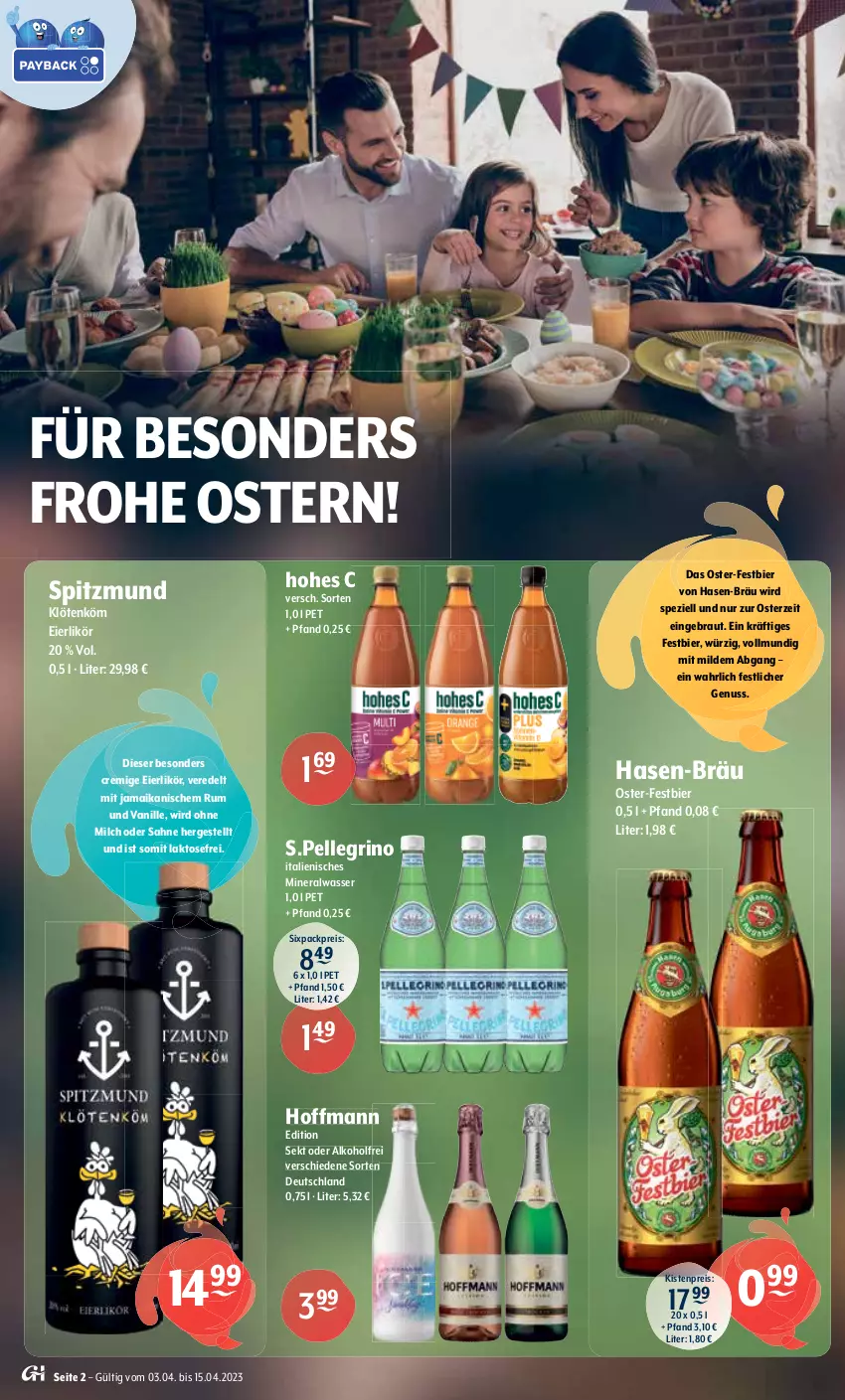 Aktueller Prospekt Getraenke Hoffmann - Prospekte - von 03.04 bis 15.04.2023 - strona 2 - produkty: alkohol, Alwa, auer, Beckers Bester, Berger, berliner, berliner kindl, bier, Biere, burgunder, cola, corona, drink, ecco, eier, eierlikör, eis, elle, flasche, flaschenöffner, frizzante, gin, grapefruit, grauer burgunder, hafer, Haferdrink, Hohes C, likör, limo, limonade, margherita, milch, mineralwasser, nürnberger, nuss, pril, prosecco, reis, riesling, rum, sahne, schöfferhofer, sekt, spätburgunder, Spezi, teller, Ti, tuc, Tucher, vanille, wasser, zitrone