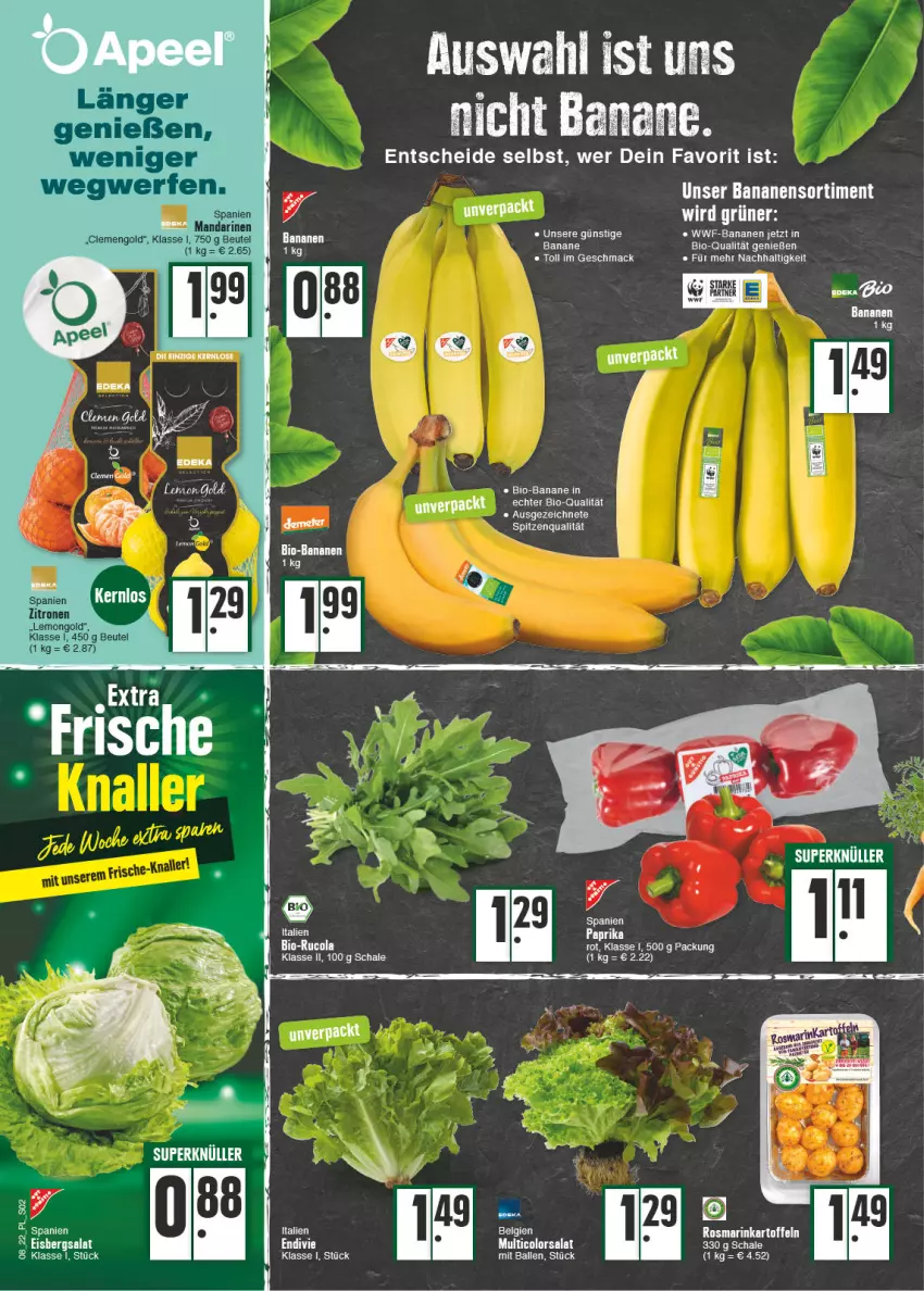 Aktueller Prospekt E Center - Angebote der Woche - von 21.02 bis 26.02.2022 - strona 2 - produkty: ball, banane, bananen, beutel, bio, bio-bananen, cola, deka, kartoffel, kartoffeln, Kette, paprika, rosmarin, rucola, salat, Schal, Schale, spitzenqualität, Ti