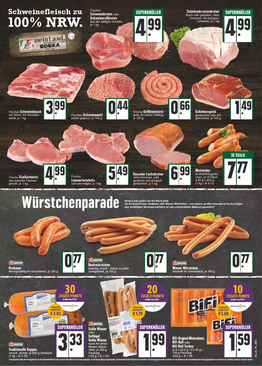 Aktueller Prospekt E Center - Angebote der Woche - von 21.02 bis 26.02.2022 - strona 5 - produkty: auer, Bau, bifi, braten, bratwurst, eis, elle, fleisch, gin, grill, grillbratwurst, im zarten saitling, kasseler, kotelett, krakauer, krustenbraten, lachs, Lachsbraten, mac, Mett, metten, Mettenden, nero, rollbraten, saft, salami, salz, schinken, schinkenspeck, schlauch, schwein, schweine, schweinefleisch, Schweinerollbraten, Speck, Spezi, suppe, suppen, tee, Ti, tisch, wein, weine, wiener, wiener würstchen, wurst, würstchen