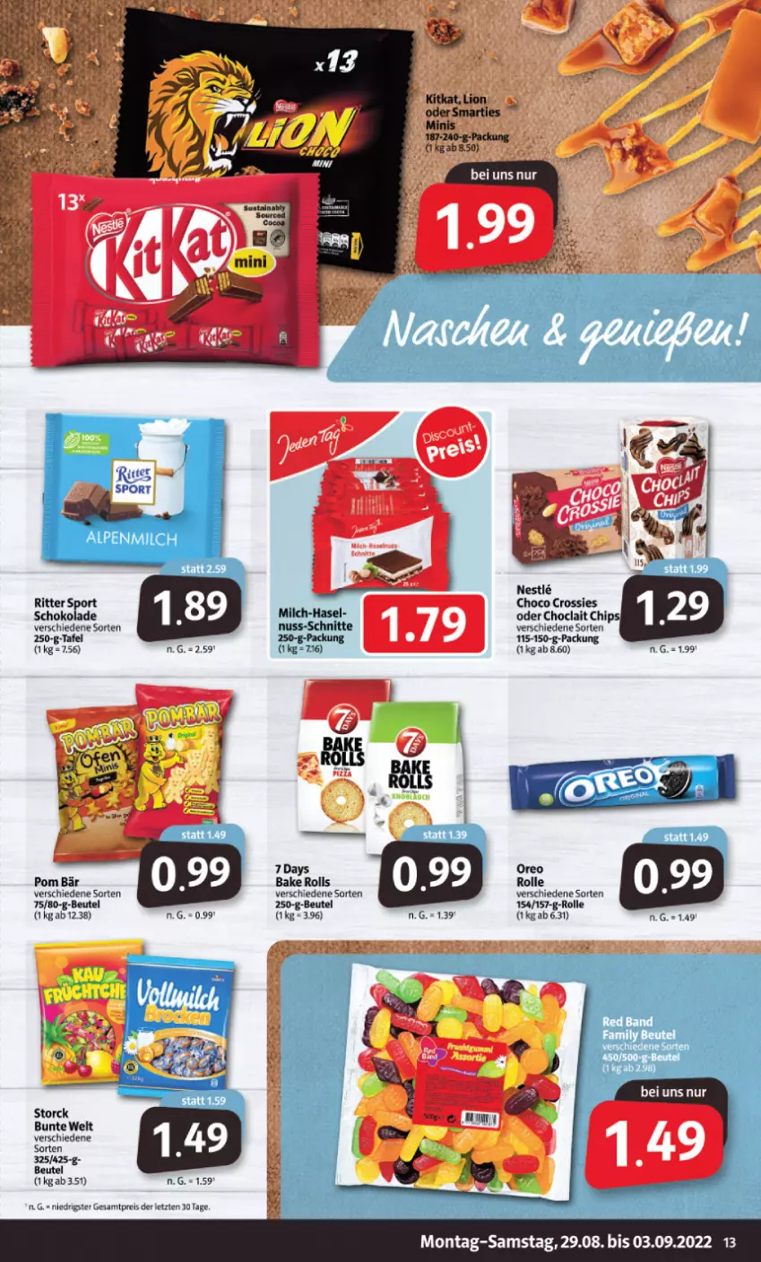 Aktueller Prospekt Markant - Prospekte - von 29.08 bis 03.09.2022 - strona 13 - produkty: beutel, choco crossies, crossies, eis, milch, nuss, oreo, reis, ritter, ritter sport, schoko, schokolade, Sport, storck, ZTE