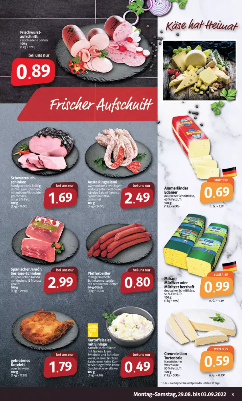 Aktueller Prospekt Markant - Prospekte - von 29.08 bis 03.09.2022 - strona 3 - produkty: ammerländer, aufschnitt, braten, brie, deutscher schnittkäse, edamer, eier, eis, gurke, gurken, Käse, lion, mac, merl, reis, schnittkäse, schwein, Ti, torte, wein, ZTE