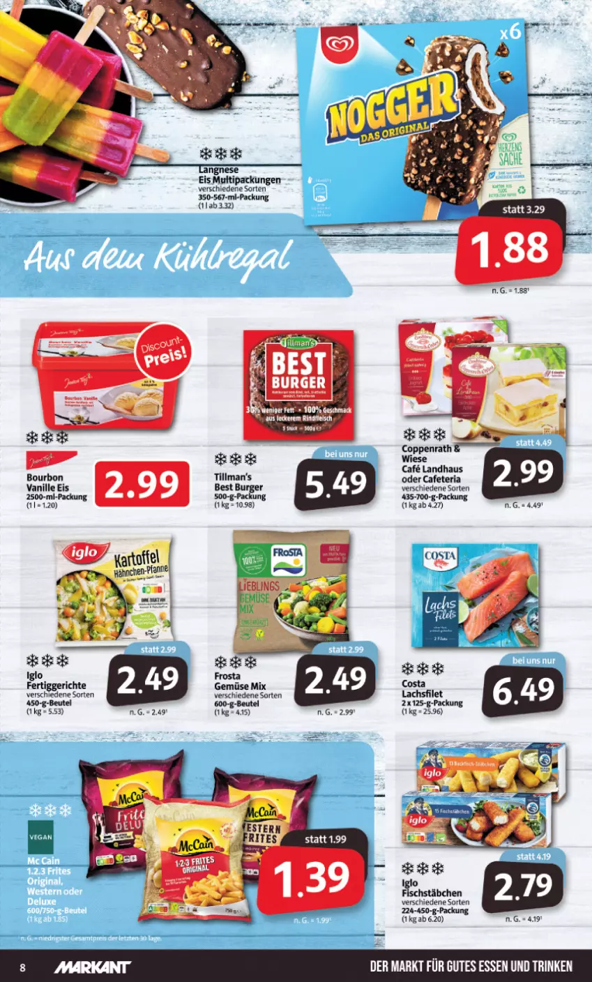 Aktueller Prospekt Markant - Prospekte - von 29.08 bis 03.09.2022 - strona 8 - produkty: beutel, bourbon, burger, coppenrath, eis, fertiggericht, fertiggerichte, Gemüse Mix, gutes essen, kartoffel, Ria, Ti, Tillman's, vanille