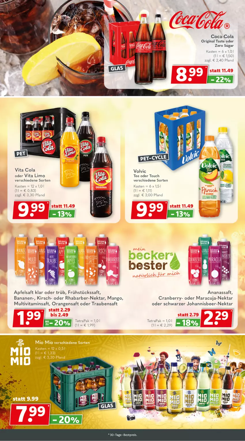 Aktueller Prospekt Getraenkeland - von 17.04 bis 29.04.2023 - strona 5 - produkty: ananas, apfel, apfelsaft, banane, bananen, bestpreis, coca-cola, cola, cranberry, eis, gin, kirsch, limo, mango, maracuja, Multivitaminsaft, Nektar, orange, orangen, orangensaft, reis, rhabarber, saft, Schwarzer Johannisbeer-Nektar, tee, Ti, trauben, Traubensaft, vita, Vita C, volvic