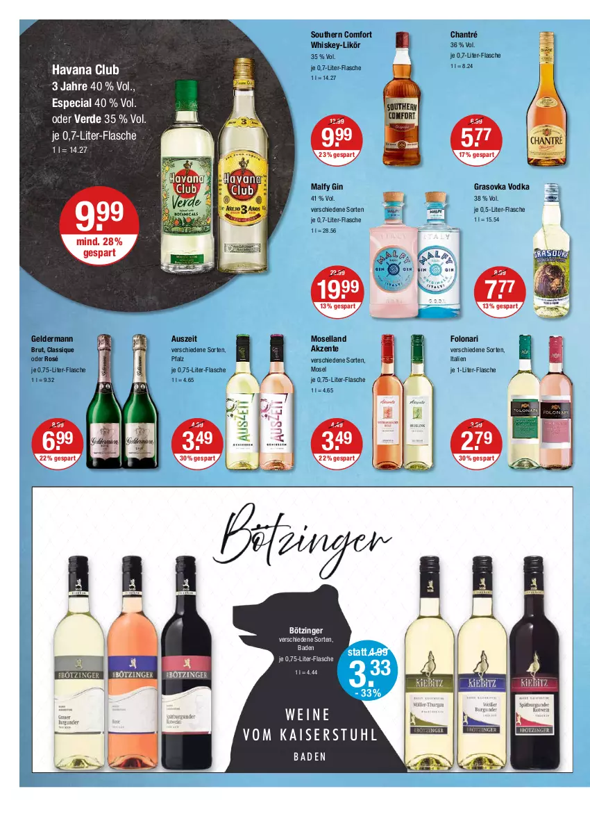 Aktueller Prospekt Vmarkt - V-Markt - von 07.04 bis 13.04.2022 - strona 12 - produkty: Bad, brut, chantré, ente, erde, flasche, geldermann, gin, Havana Club, je 1-liter-flasche, Kaiser, likör, moselland, Southern Comfort, stuhl, vodka, wein, weine, whiskey