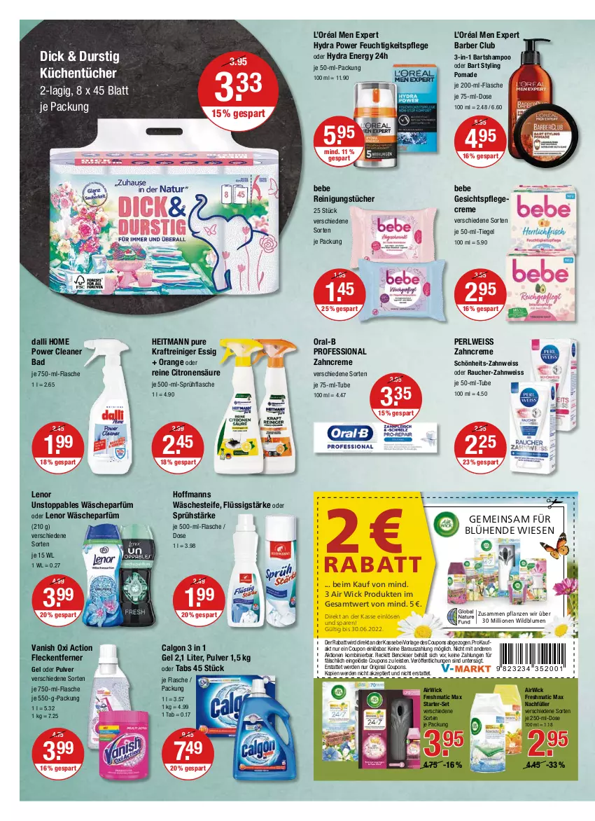 Aktueller Prospekt Vmarkt - V-Markt - von 07.04 bis 13.04.2022 - strona 14 - produkty: Air Wick, airwick, Bad, Bebe, blume, blumen, calgon, coupon, coupons, creme, dalli, eis, erde, essig, feuchtigkeitspflege, flasche, fleckentferner, gesichtspflege, gin, heitmann, je 50-ml-tiegel, je 500-ml-flasche, kraft, küche, Küchen, küchentücher, lenor, LG, lion, oral-b, orange, oxi action, pflanze, pflanzen, Pflegecreme, Rauch, reiniger, Reinigung, reinigungstücher, shampoo, sprühflasche, Ti, tücher, vanish, vanish oxi action, wäscheparfüm, WICK, Wild, zahncreme