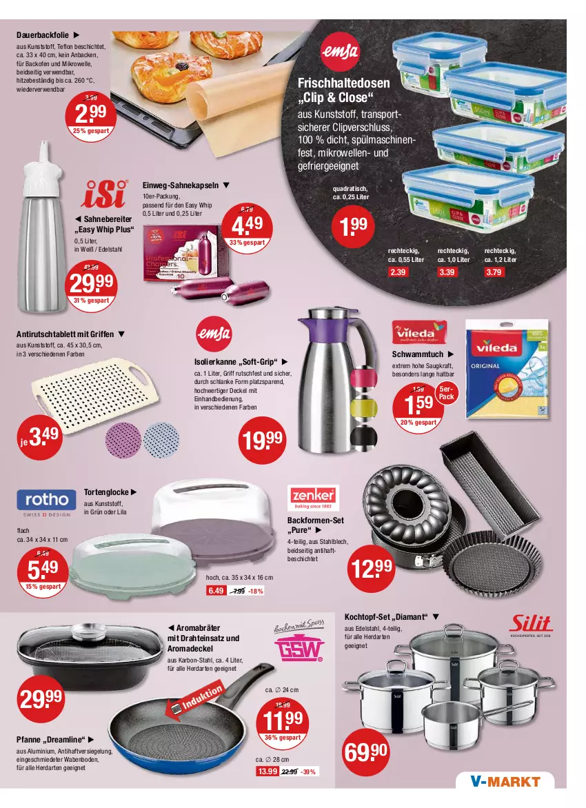 Aktueller Prospekt Vmarkt - V-Markt - von 07.04 bis 13.04.2022 - strona 17 - produkty: auer, Backfolie, Backform, backofen, backofen und, decke, Deckel, Draht, edelstahl, elle, Ergee, frischhaltedosen, herdarten, isolierkanne, Kochtopf, kraft, mab, mikrowelle, Ofen, pfanne, quad, rwe, sahne, schwamm, Schwammtuch, Sport, spülmaschinen, tablet, tablett, Ti, tisch, topf, topf-set, torte, tuc