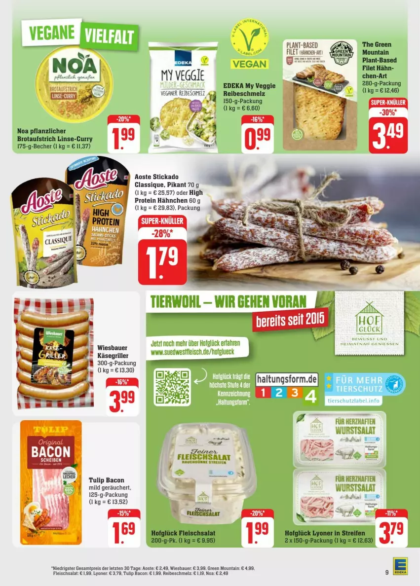 Aktueller Prospekt Edeka - Prospekte - von 13.07 bis 20.07.2024 - strona 17 - produkty: aoste stickado, auer, aufstrich, bacon, Bau, Bauer, Becher, brot, brotaufstrich, curry, deka, eis, filet, fleisch, fleischsalat, grill, Käse, lyoner, reifen, reis, salat, stickado, Ti, tulip, veggie, wiesbauer, wurst, Yo, ZTE