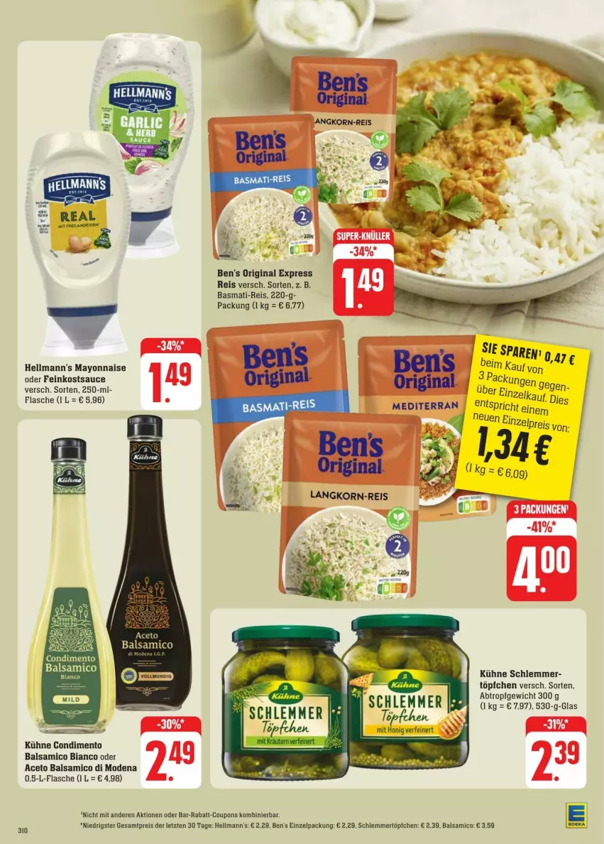 Aktueller Prospekt Edeka - Prospekte - von 13.07 bis 20.07.2024 - strona 31 - produkty: aceto, aceto balsamico, balsam, balsamico, balsamico bianco, basmati, basmati-reis, condimento, coupon, coupons, eis, feinkost, flasche, gin, honig, korn, Kühne, mayonnaise, Mode, rabatt-coupon, reis, sauce, Ti, Töpfchen, Yo, ZTE